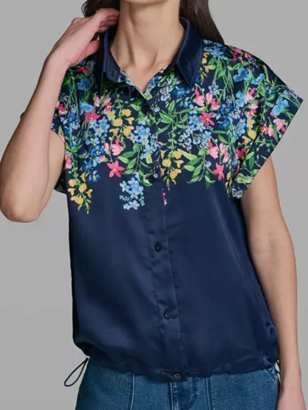 NWT Size S KARL LAGERFELD PARIS Women's Short-Sleeve Floral Printed Camp Shirt
